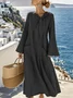 Women Plain Long Sleeve Spring/Fall Split Joint Dress Crew Neck Daily Vintage Maxi Tank A-Line Dress