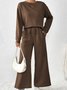 Women Plain Split Joint Two-Piece Set Daily Long Sleeve Casual Spring/Fall Top With Pants Matching Set