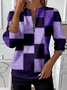 Women Abstract Plaid Crew Neck Printing Casual Spring/Fall Long Sleeve Sweatshirt