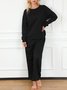 Women Plain Split Joint Two-Piece Set Daily Long Sleeve Casual Spring/Fall Top With Pants Matching Set