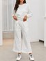 Women Plain Split Joint Two-Piece Set Daily Long Sleeve Casual Spring/Fall Top With Pants Matching Set