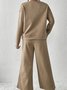 Women Plain Split Joint Two-Piece Set Daily Long Sleeve Casual Spring/Fall Top With Pants Matching Set