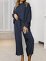 Women Plain Split Joint Two-Piece Set Daily Long Sleeve Casual Spring/Fall Top With Pants Matching Set