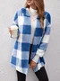 Women Spring/Fall Outerwear Vintage Split Joint Plaid Long Sleeve Hooded Jacket