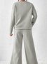 Women Plain Split Joint Two-Piece Set Daily Long Sleeve Casual Spring/Fall Top With Pants Matching Set