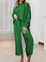 Women Plain Split Joint Two-Piece Set Daily Long Sleeve Casual Spring/Fall Top With Pants Matching Set