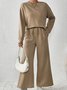 Women Plain Split Joint Two-Piece Set Daily Long Sleeve Casual Spring/Fall Top With Pants Matching Set