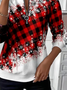Women Plaid Crew Neck Printing Casual Spring/Fall Long Sleeve Sweatshirt