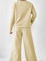 Women Plain Split Joint Two-Piece Set Daily Long Sleeve Casual Spring/Fall Top With Pants Matching Set