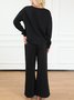 Women Plain Split Joint Two-Piece Set Daily Long Sleeve Casual Spring/Fall Top With Pants Matching Set