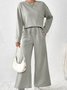 Women Plain Split Joint Two-Piece Set Daily Long Sleeve Casual Spring/Fall Top With Pants Matching Set