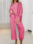 Women Plain Split Joint Two-Piece Set Daily Long Sleeve Casual Spring/Fall Top With Pants Matching Set