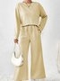 Women Plain Split Joint Two-Piece Set Daily Long Sleeve Casual Spring/Fall Top With Pants Matching Set