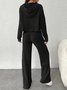Women Plain Embossed Two-Piece Set Daily Long Sleeve Casual Spring/Fall Top With Pants Matching Set