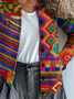 Women Abstract Printing Long Sleeve Crew Neck Vintage Spring/Fall Cardigan Outerwear