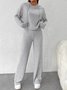 Women Plain Embossed Two-Piece Set Daily Long Sleeve Casual Spring/Fall Top With Pants Matching Set