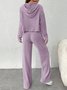 Women Plain Embossed Two-Piece Set Daily Long Sleeve Casual Spring/Fall Top With Pants Matching Set