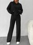 Women Plain Embossed Two-Piece Set Daily Long Sleeve Casual Spring/Fall Top With Pants Matching Set
