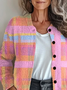 Women Abstract Printing Long Sleeve Crew Neck Vintage Spring/Fall Cardigan Outerwear