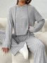 Women Plain Embossed Two-Piece Set Daily Long Sleeve Casual Spring/Fall Top With Pants Matching Set