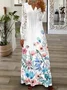 Women Floral Long Sleeve Spring/Fall Printing Dress V Neck Daily Vintage Maxi T-Shirt Dress A-Line Dress