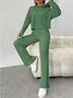 Women Plain Embossed Two-Piece Set Daily Long Sleeve Casual Spring/Fall Top With Pants Matching Set