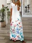 Women Floral Long Sleeve Spring/Fall Printing Dress V Neck Daily Vintage Maxi T-Shirt Dress A-Line Dress
