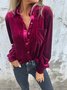 Women Plain Long Sleeve Shirt Spring/Fall Split Joint V Neck Daily Casual Top