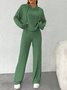 Women Plain Embossed Two-Piece Set Daily Long Sleeve Casual Spring/Fall Top With Pants Matching Set