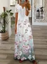 Women Floral Long Sleeve Spring/Fall Printing Dress V Neck Daily Vintage Maxi T-Shirt Dress A-Line Dress