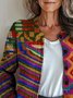 Women Abstract Printing Long Sleeve Crew Neck Vintage Spring/Fall Cardigan Outerwear