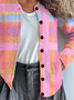 Women Abstract Printing Long Sleeve Crew Neck Vintage Spring/Fall Cardigan Outerwear