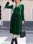 Women Plain Long Sleeve Spring/Fall Split Joint Dress V Neck Daily Vintage Maxi T-Shirt Dress A-Line Dress