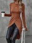 Women Plain Long Sleeve Tee T-shirt Crew Neck Split Joint Vintage Spring/Fall Top