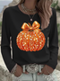 Women Halloween (pumpkin) Long Sleeve Tee T-shirt Crew Neck Printing Casual Spring/Fall Graphic Tee Top
