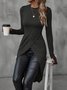 Women Plain Long Sleeve Tee T-shirt Crew Neck Split Joint Vintage Spring/Fall Top