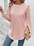 Women Plain Crew Neck Jacquard Vintage Spring/Fall Long Sleeve Sweatshirt