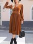 Women Plain Long Sleeve Spring/Fall Split Joint Dress V Neck Daily Vintage Maxi T-Shirt Dress A-Line Dress