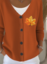 Women Maple Leaf Long Sleeve V Neck Casual Spring/Fall Cardigan Outerwear