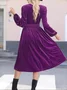 Women Plain Long Sleeve Spring/Fall Split Joint Dress V Neck Daily Vintage Maxi T-Shirt Dress A-Line Dress