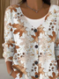 Women Maple Leaf Long Sleeve V Neck Casual Spring/Fall Cardigan Outerwear