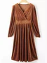 Women Plain Long Sleeve Spring/Fall Split Joint Dress V Neck Daily Vintage Maxi T-Shirt Dress A-Line Dress