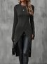 Women Plain Long Sleeve Tee T-shirt Crew Neck Split Joint Vintage Spring/Fall Top