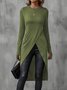 Women Plain Long Sleeve Tee T-shirt Crew Neck Split Joint Vintage Spring/Fall Top
