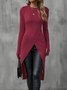 Women Plain Long Sleeve Tee T-shirt Crew Neck Split Joint Vintage Spring/Fall Top