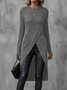 Women Plain Long Sleeve Tee T-shirt Crew Neck Split Joint Vintage Spring/Fall Top