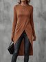 Women Plain Long Sleeve Tee T-shirt Crew Neck Split Joint Vintage Spring/Fall Top