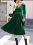 Women Plain Long Sleeve Spring/Fall Split Joint Dress V Neck Daily Vintage Maxi T-Shirt Dress A-Line Dress