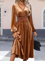 Women Plain Long Sleeve Spring/Fall Split Joint Dress V Neck Daily Vintage Maxi T-Shirt Dress A-Line Dress