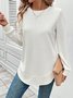 Women Plain Crew Neck Jacquard Vintage Spring/Fall Long Sleeve Sweatshirt